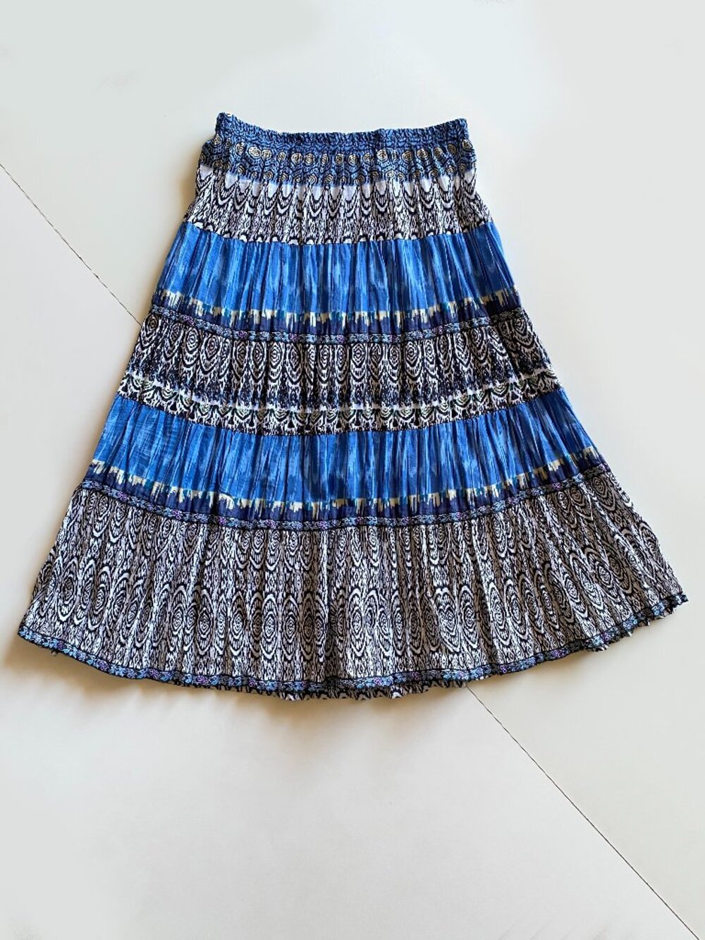 100% Cotton Boho Prarie Maxi Skirt Size PM Tiered